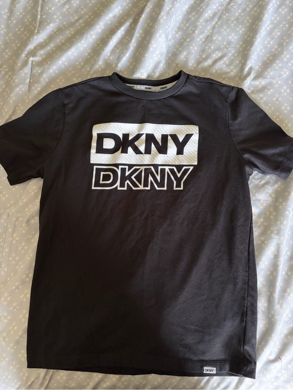 DKNY Black Short Sleeve Logo Tee with White Print